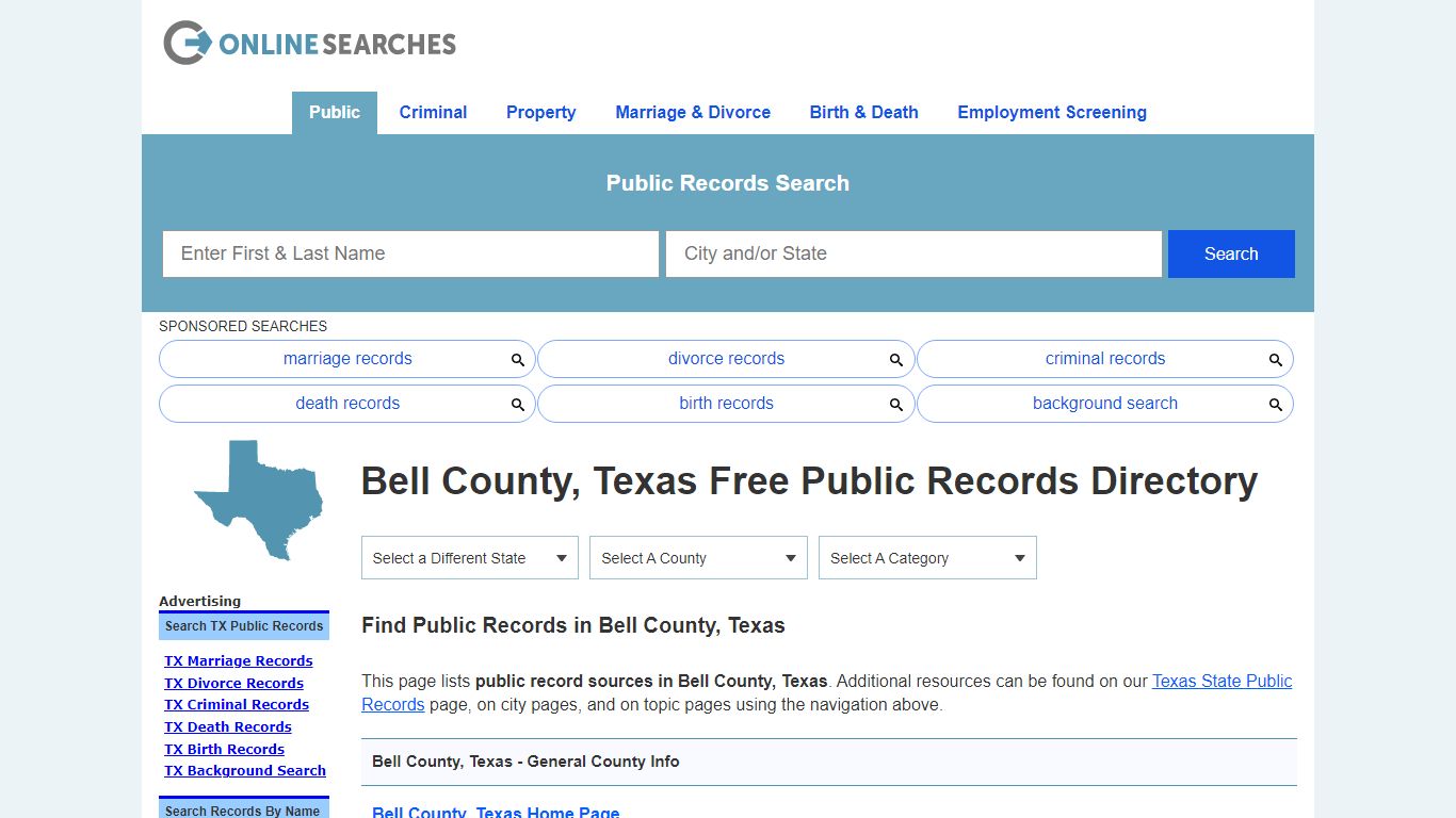 Bell County, Texas Free Public Records Directory - OnlineSearches.com